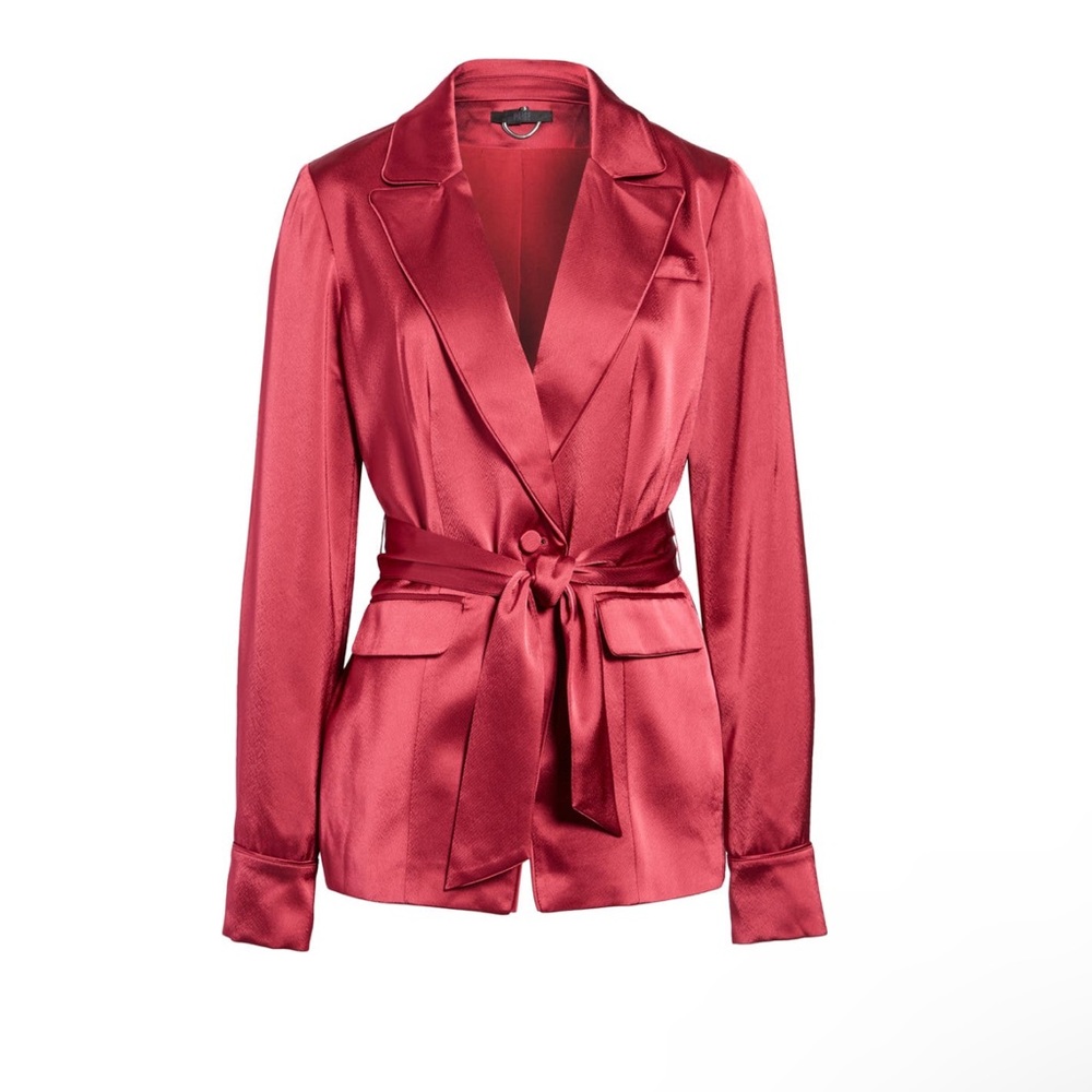 PAIGE Havenn Tie Waist Satin Blazer In Mulberry Color - New With Tag - Reemoly